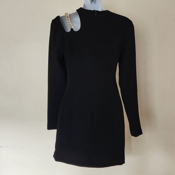 Zara Black Cut Out Gold Chain Mini Dress Size S - Picture 3 of 11